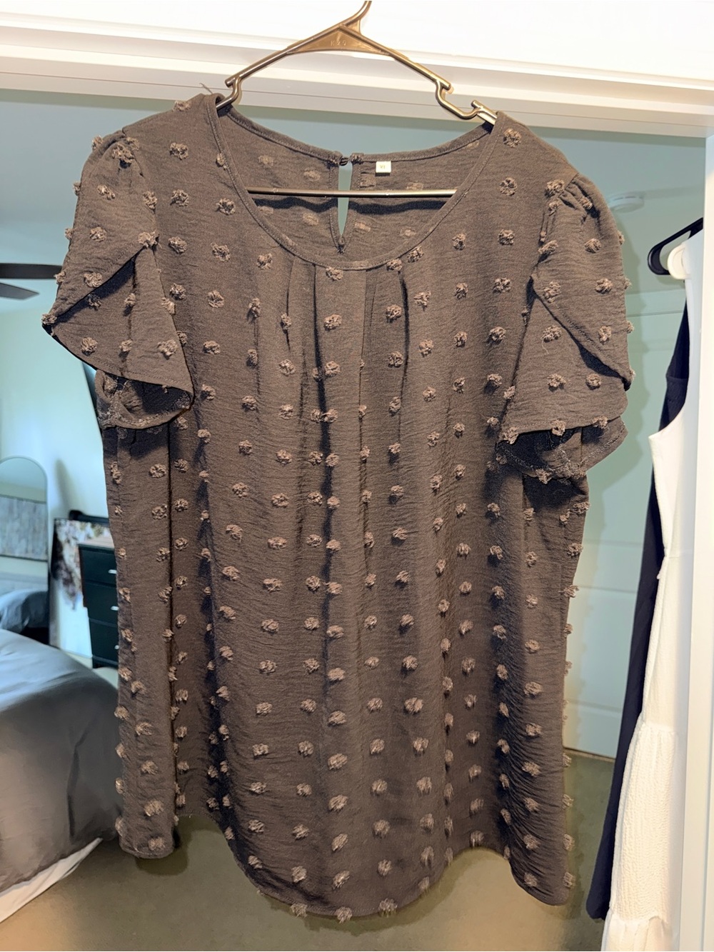 Textured Dot Ruffle Sleeve Women's Dress - Brown